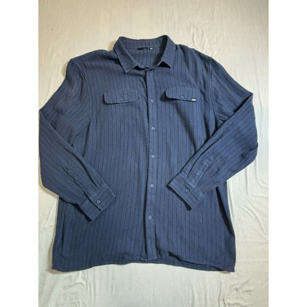 Vans Men’s Long Sleeve Button Down Flannel Shirt Blue Black Striped Sz XXL